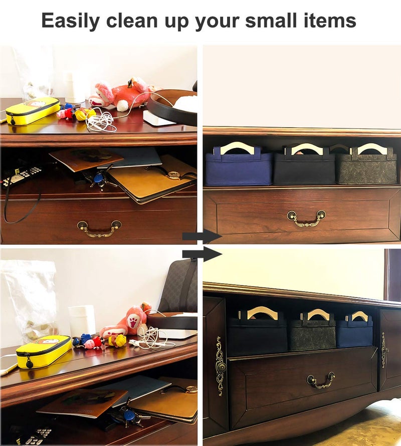 KWLET Small Storage Basket Soft Felt Collapsible Baskets Storage Bins for Cellphone Earphone Chargers Cables Make Up Shelf Fabric Drawers Storage Baskets Cute Storage Baskets Light Gray - Image 4